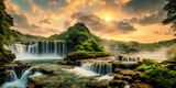 Fototapeta Do pokoju - Fantasy landscape with waterfalls, panorama.