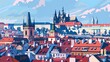 artistic view of Prague's skyline with Czech colors and historic charm