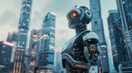 Poster - The Robotic Process Automation on the abstract background of a modern city...............