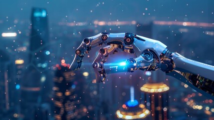 Poster - Robotic Process Automation on a modern city abstract background...