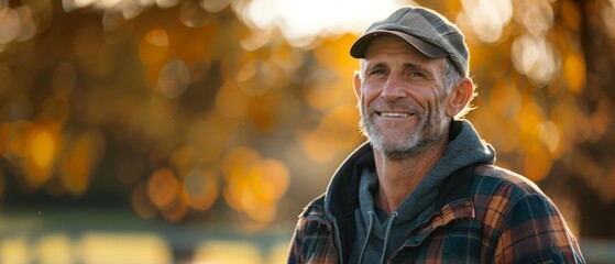 Poster - A portrait of an older man standing on a farmland.