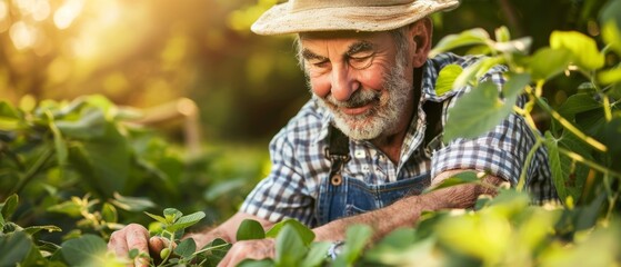 Poster - Farmers check crops before harvest as part of organic food production and cultivation by a hardworking farmer agronomist.