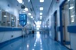 A patient's perspective of the hospital with a medical IV drip against a blurry hospital hallway with space for text or product, Generative AI.