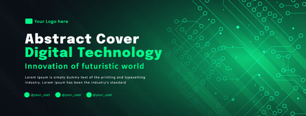 Digital technology poster cover speed connect dark green background, cyber information, abstract communication, innovation future tech data, internet network connection, Ai big data blend illustration