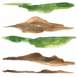 Watercolor grass, earth, hill, watercolor stain for postcard design