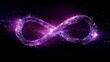 violet infinity symbol made of glowing particles on black background