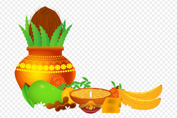 Wall Mural - Ugadi festival food with kalash on transparent background