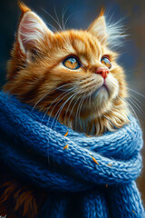 Poster - Cat wearing blue knitted sweater with yellow eyes.