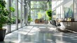 © Andrew Hudson - Sun-Filled Office Lobby with Lush Green Plants and Modern Furniture - Generative AI