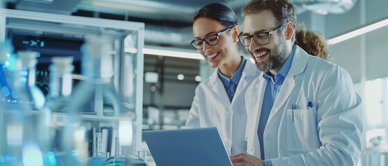 Leinwandbilder - Taking a casual stroll through the high tech research office, two engineers use their laptops to analyze artificial intelligence software and discuss how to proceed.