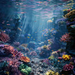 Underwater view of coral reef with fishes.
