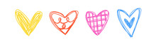 Set Of Doodle Hearts Of Different Shapes Drawn By Hand. Vector Simple Illustration.