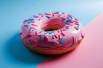 Wall Mural - Artificial food decor, unusual donut sofa, bright and unusual. Pink and blue colors.