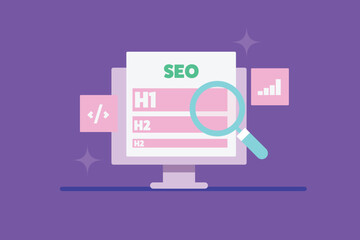 Wall Mural - seo header tags, header tag optimization for search engine ranking. search engine reading header tag