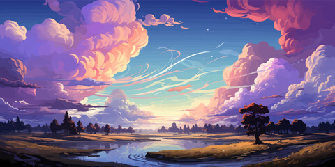 Wall Mural - Landscape with space vector flat bright colors -