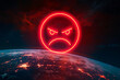 An angry emoji icon above the planet earth