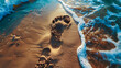 Footprints sand on a beach