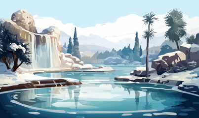 Wall Mural - Thermal Hot Springs in Winter vector flat isolated vector style illustration