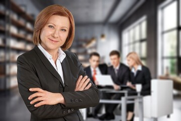 Wall Mural - Happy business worker at strategy meeting.