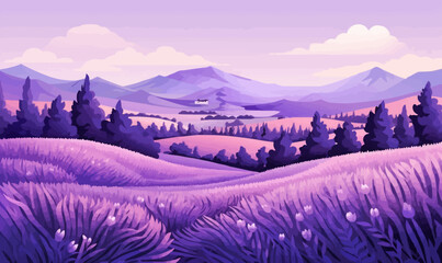 Wall Mural - A purple field with a mountain in the background