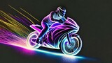 Fototapeta  - Neonowy rysunek kierowcy prowadzącego motocykl sportowy