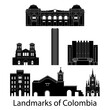 set of Colombia famous landmarks by silhouette style,vector illustration
