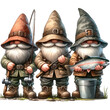 trout fishing cartoon fishing gnome transparent background