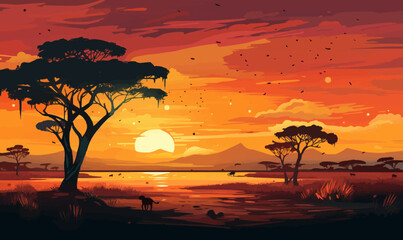 Canvas Print - Africa vector landscape illustration in around