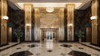 Gleaming brass and marble lobby in historic art deco high-rise