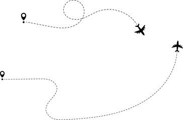 Wall Mural - Airplane line path icon of air plane flight route with start point and dash line trace. Vector illustration