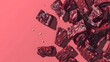 Close-up of shiny red broken quartz crystals scattered like gemstones