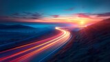 Fototapeta Mapy - Colorful light trails with motion effect. Car high speed light lines