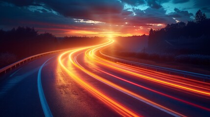 Wall Mural - Colorful light trails with motion effect. Car high speed light lines