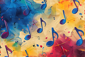 Wall Mural - colorful music notes dancing with fate repeating background image