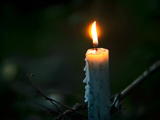 Wall Mural - a lit candle with a human face on it