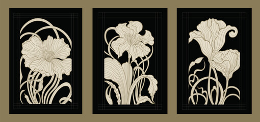 Wall Mural - Art nouveau style flower plant motif template. 1920-1930 years vintage design. Symbol motif art deco design.