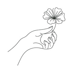 Canvas Print - Hand holding flower. Continuous line drawing,vector