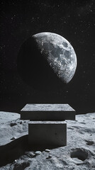 moon podium photography in outer space