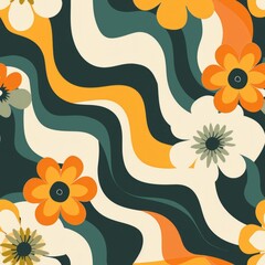 Seamless retro pattern. Trendy backgrounds in 70s style. Nostalgia, abstract floreal ornaments, vintage backgrounds, wallpaper