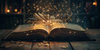  open book with pages turning into glowing light, magic book