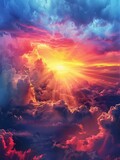 Fototapeta  - Sky canvas abstract celestial miracle radiant light beams surreal cloud formations