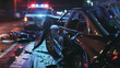 © zphoto83 - Car crash night scene with police car in the background