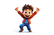 © Cherstva - Happy smile laughing jumping playing hands up cartoon character boy kid child teen person in 3d style design on white background. Human people feelings expression concept