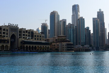 DUBAI, UNITED ARAB EMIRATES - 04 OCTOBER, 2021: The Dubai Mall is the largest mall in the world by total area, Dubai, United Arab Emirates. This was during the Covid 19 pandemic during sunset.