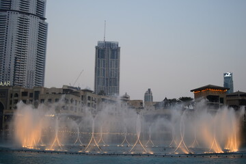 DUBAI, UNITED ARAB EMIRATES - 04 OCTOBER, 2021: The Dubai Mall is the largest mall in the world by total area, Dubai, United Arab Emirates. This was during the Covid 19 pandemic during sunset.