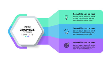 Poster - Infographic template. Hexagon with title and 3 connected steps