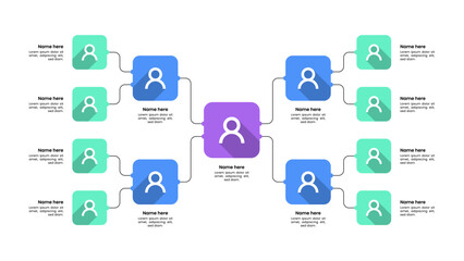 Sticker - Infographic template. Organization chart with business avatar icons