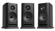 © volodyar - Set black acoustic 3d system. A new black bookshelf speaker isolated on white background. Clipping path.