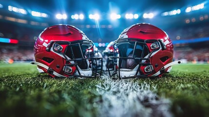 Two Football Helmets on Field