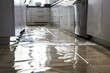 Kitchen floor flooded due to water leak causing property damage Potential insurance claim. Concept Flooding Damage, Insurance Claim, Property Damage, Water Leak, Kitchen Flooding